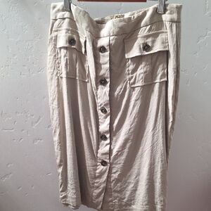 Calvin Klein Cream Button-Front Midi Skirt with Flap Pockets